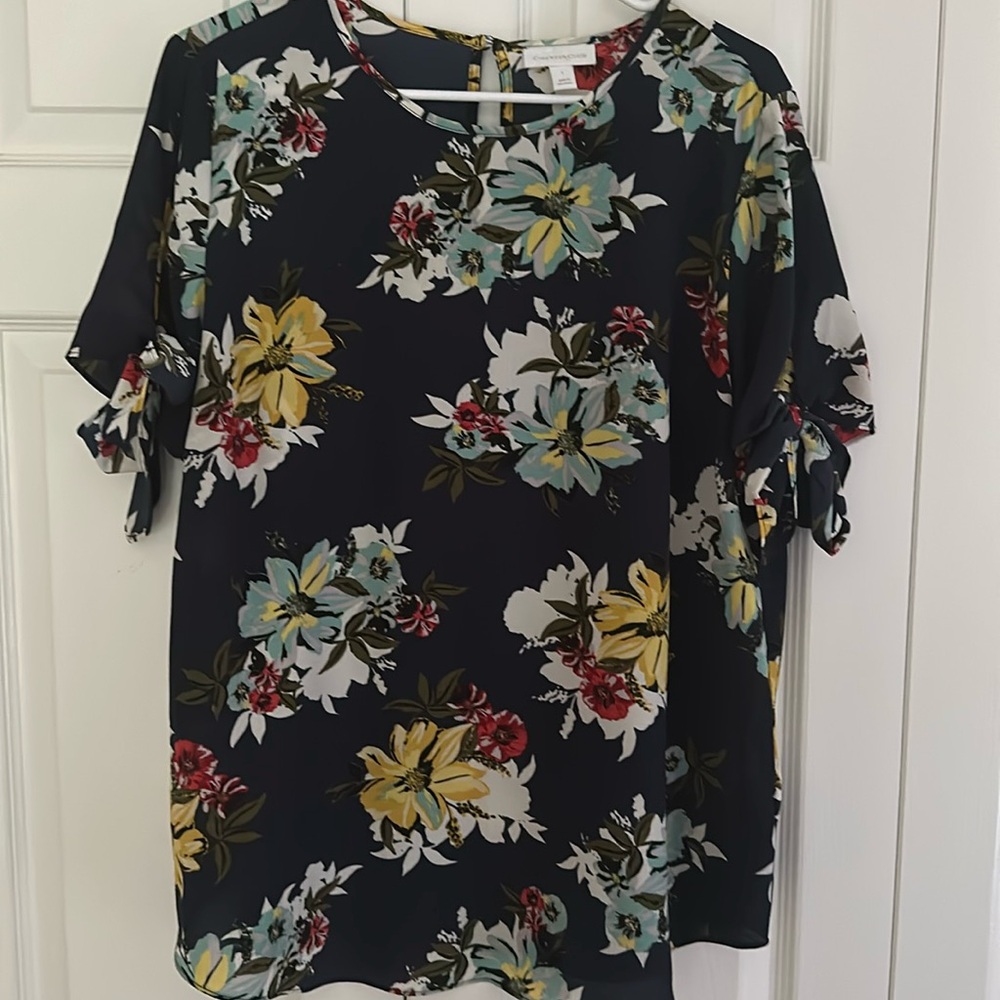 Navy floral blouse